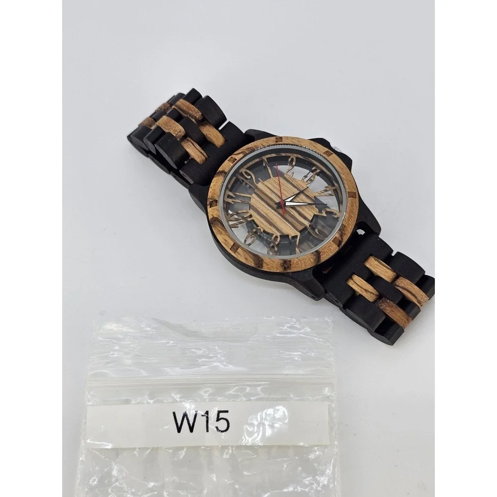 Men's Analog Wood Watch 46MM Dark Brown Bracelet Band 8